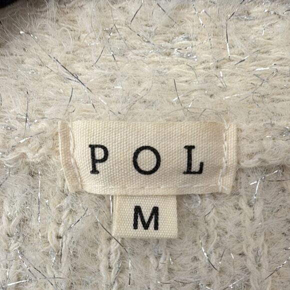 POL Ivory Knit Open Front Cardigan Sweater Ribbed Lightweight Polyester M - Picture 2 of 6